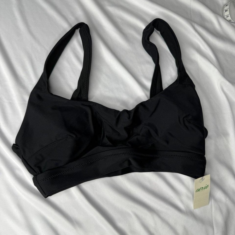 Aerie Black Bralette Top Wide Strap Comfort Stretch New‎ swim low back XXS
